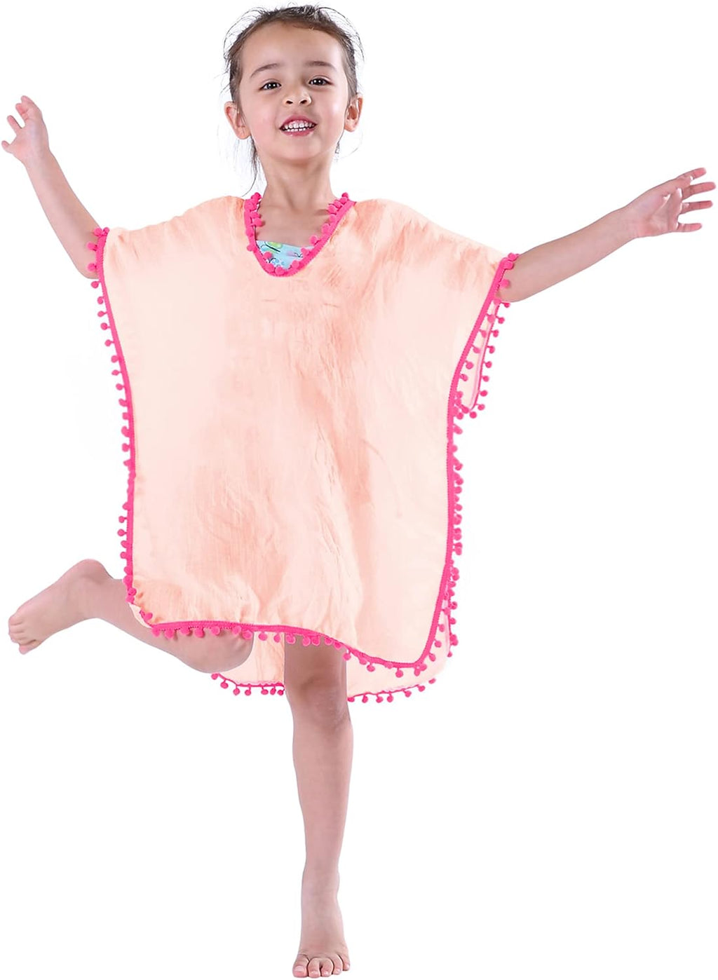 Girls Swim Cover up Beach Swimwear Coverup Swimsuit Wraps with Pom Pom Trim