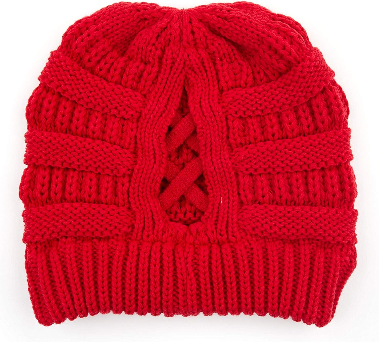 Exclusives Soft Stretch Cable Knit Messy Bun Ponytail Beanie Winter Hat for Women (MB-20A)(CCB-1)