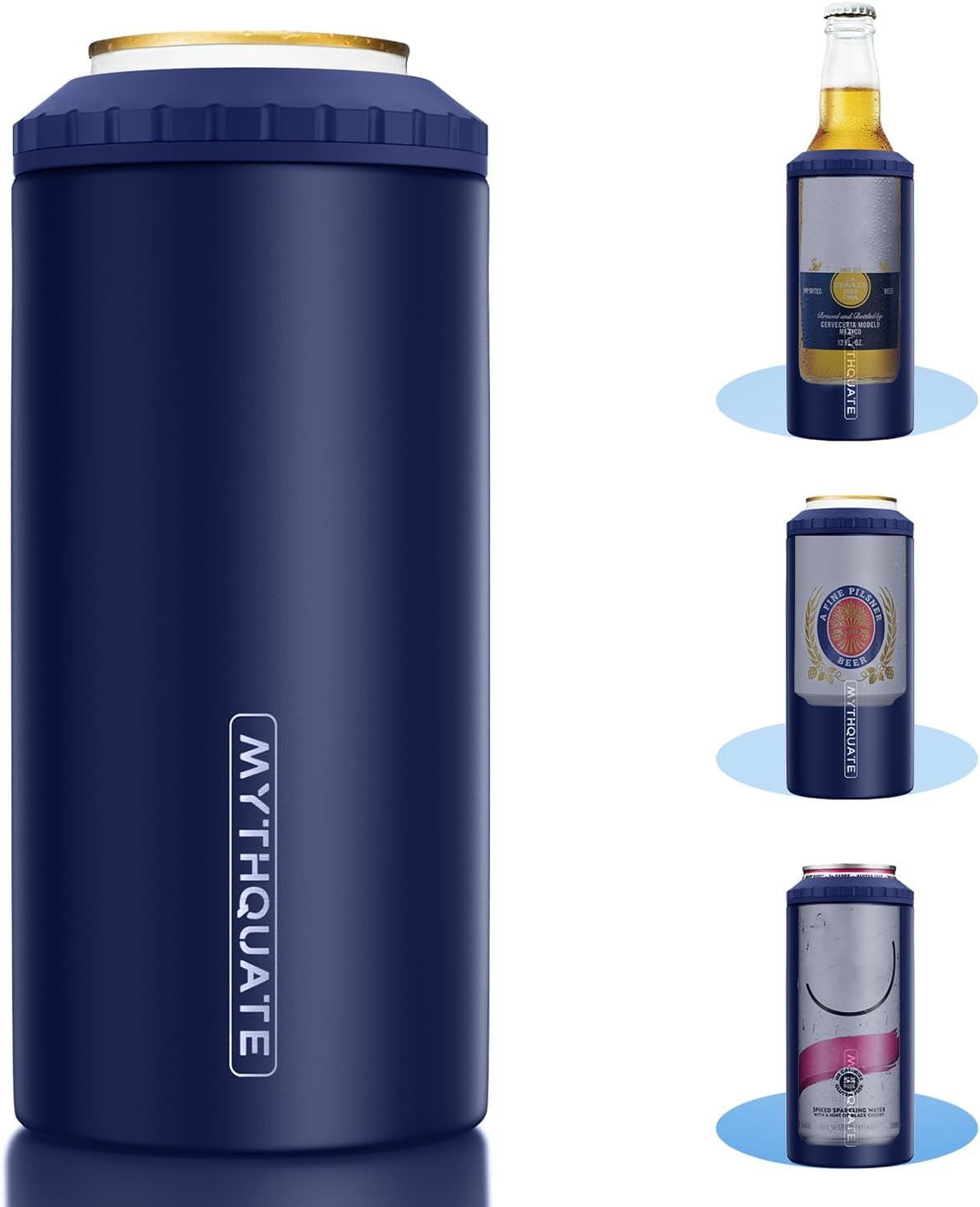 3 in 1 Slim Can Cooler for 12 OZ Skinny Can, Regular Can & Beer Bottle - Keep Cold for 6 Hours - Double Walled Insulated Stainless Steel Vacuum Beverage Can Insulator (Navy Blue)
