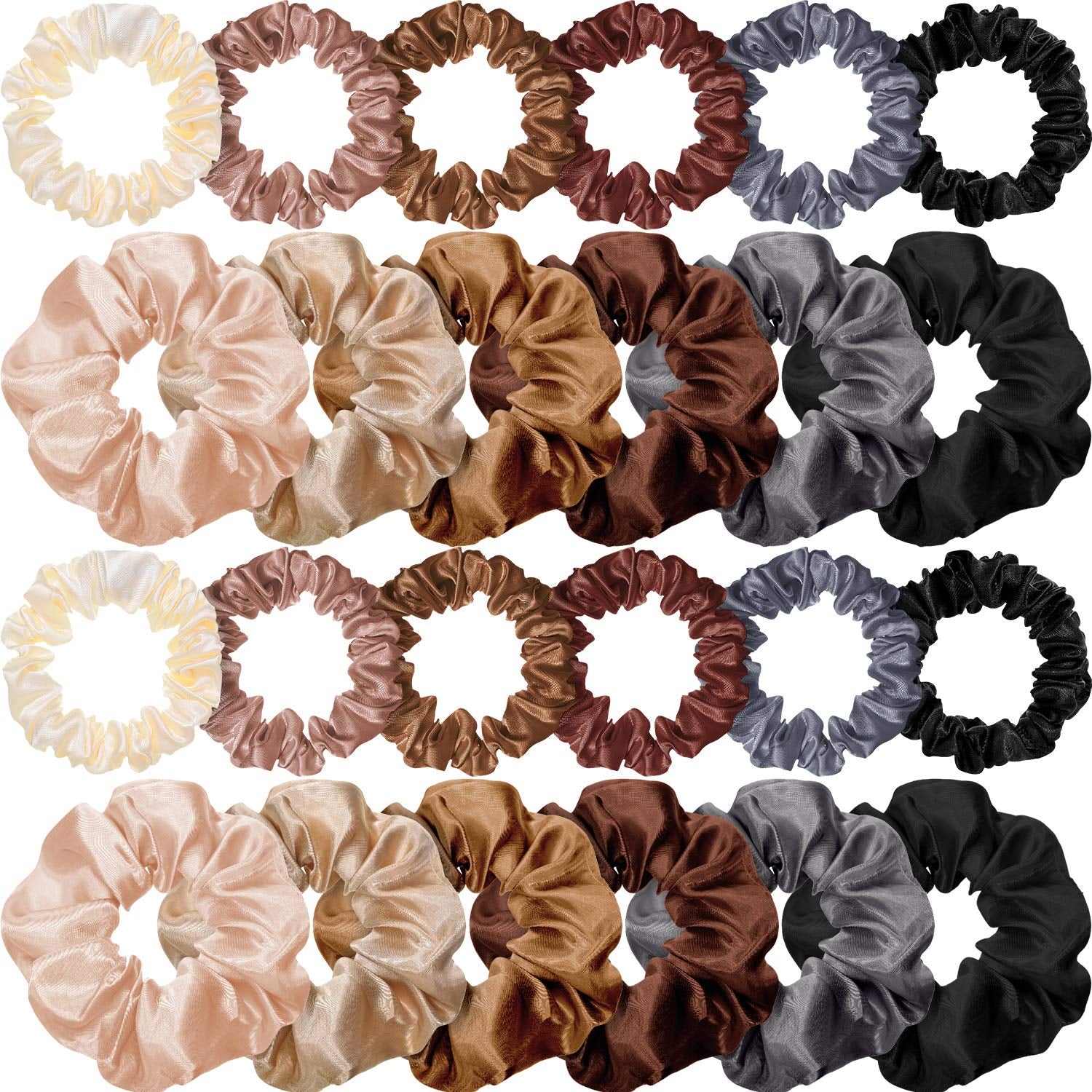 24 Pieces Satin Hair Scrunchies Silk Elastic Hair Bands Skinny Solid Hair Ties Ropes Ponytail Holder for Women Girls Hair Accessories Decorations (Chic Colors)