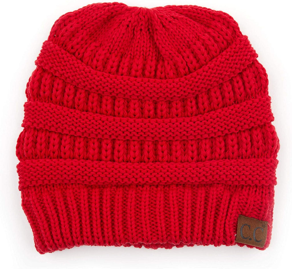 Exclusives Soft Stretch Cable Knit Messy Bun Ponytail Beanie Winter Hat for Women (MB-20A)(CCB-1)