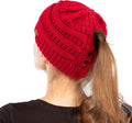 Exclusives Soft Stretch Cable Knit Messy Bun Ponytail Beanie Winter Hat for Women (MB-20A)(CCB-1)